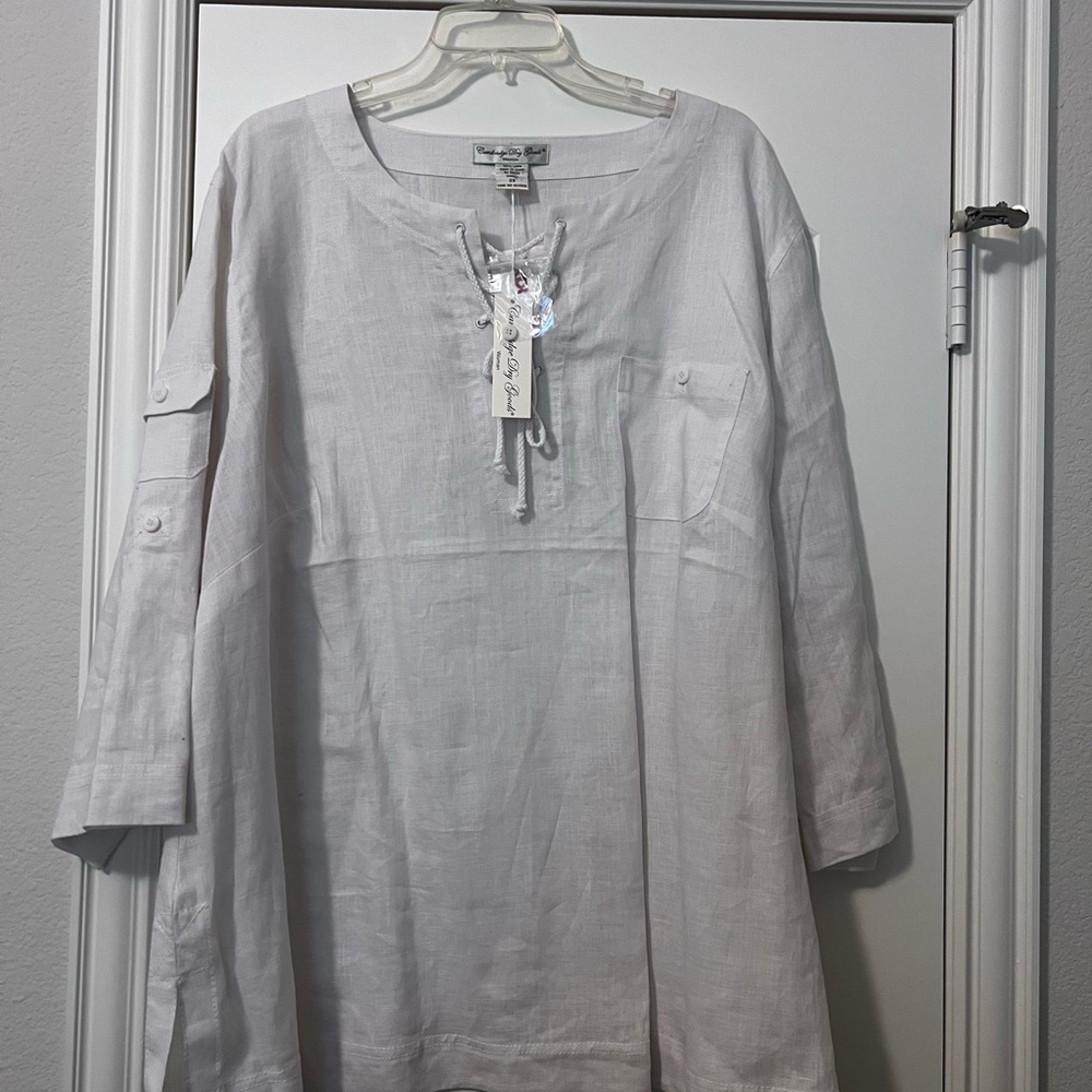 Cambridge Dry Goods White Lace-Up Top